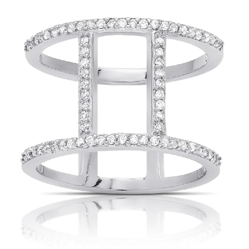 statement rings for women -Samantha Stone Sterling Silver Cubic Zirconia Vertical Bar Ring