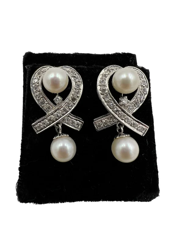 bohemian earrings for women -1950s Diamond Pearl Drop Earrings