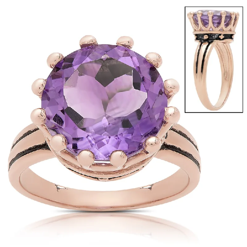 engagement rings for women -Samantha Stone Rose Gold Over Sterling Silver Simulated Amethyst Crown Design Ring