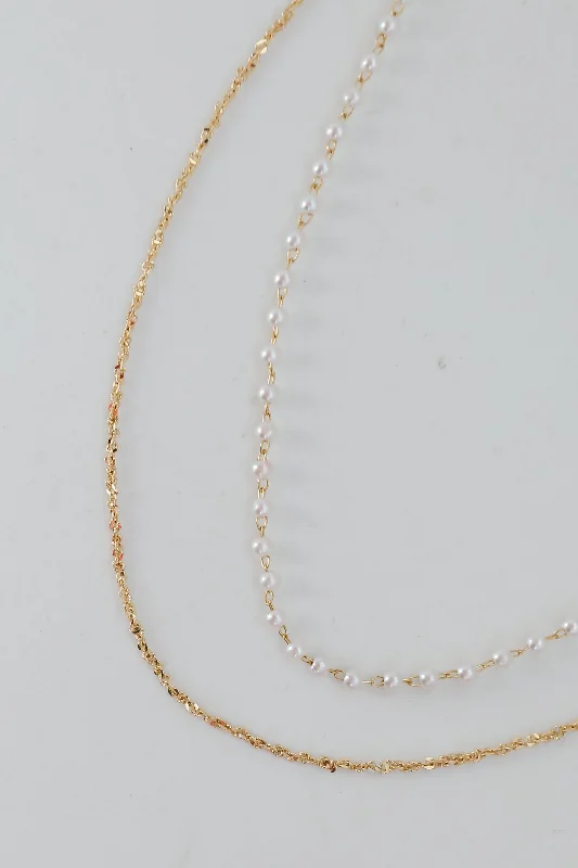 custom pendant necklaces for women -FINAL SALE - Kelsey Gold Pearl Layered Chain Necklace