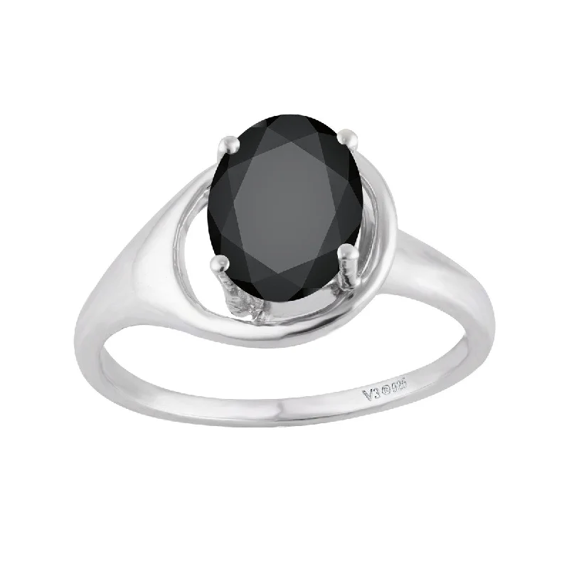 wedding rings with sapphires -Sterling Silver with Natural Black Spinel Solitaire Ring