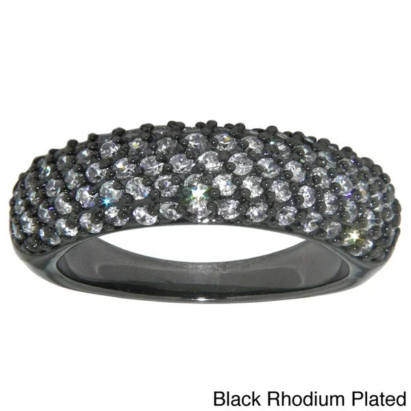 double band rings for women -Dolce Giavonna Silverplated or Black Overlay White Cubic Zirconia Ring