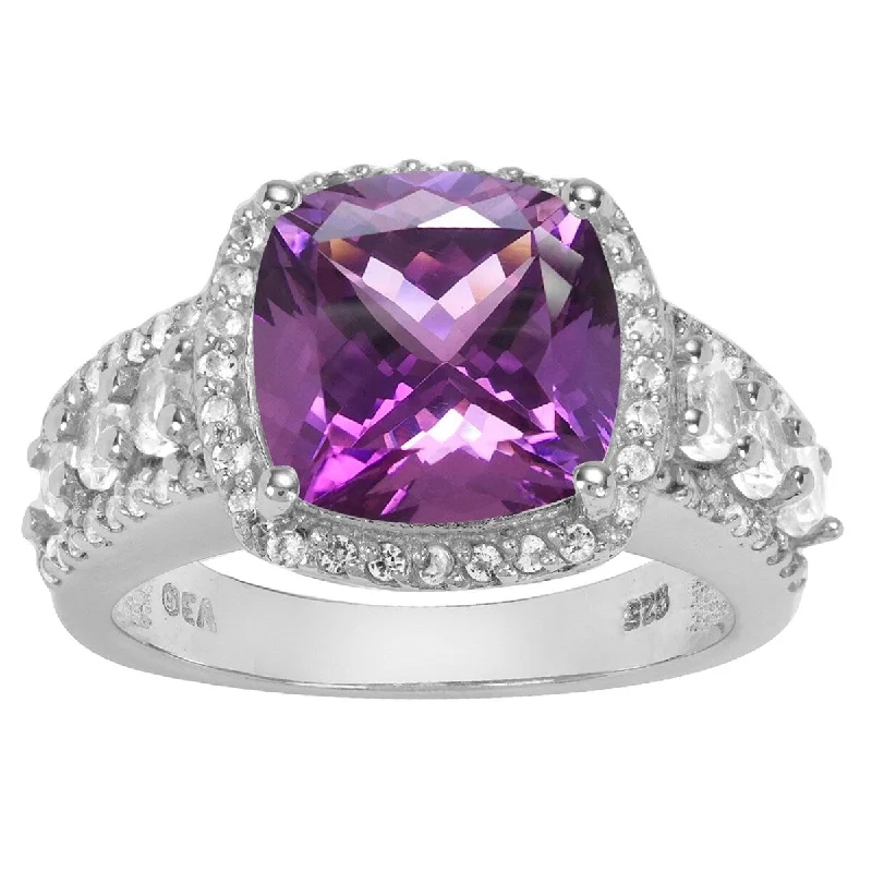 vintage solitaire diamond rings -Sterling Silver with Natural Amethyst and Natural White Topaz Classic Ring