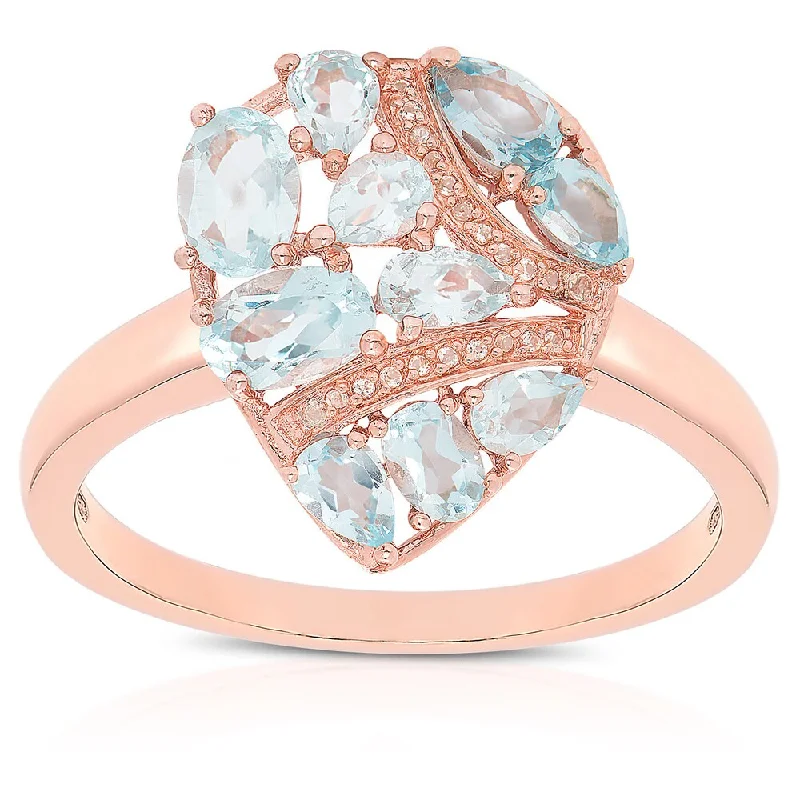 elegant diamond rings for women -Dolce Giavonna Rose Gold Over Sterling Silver Blue Topaz and Cubic Zirconia Teardrop Ring