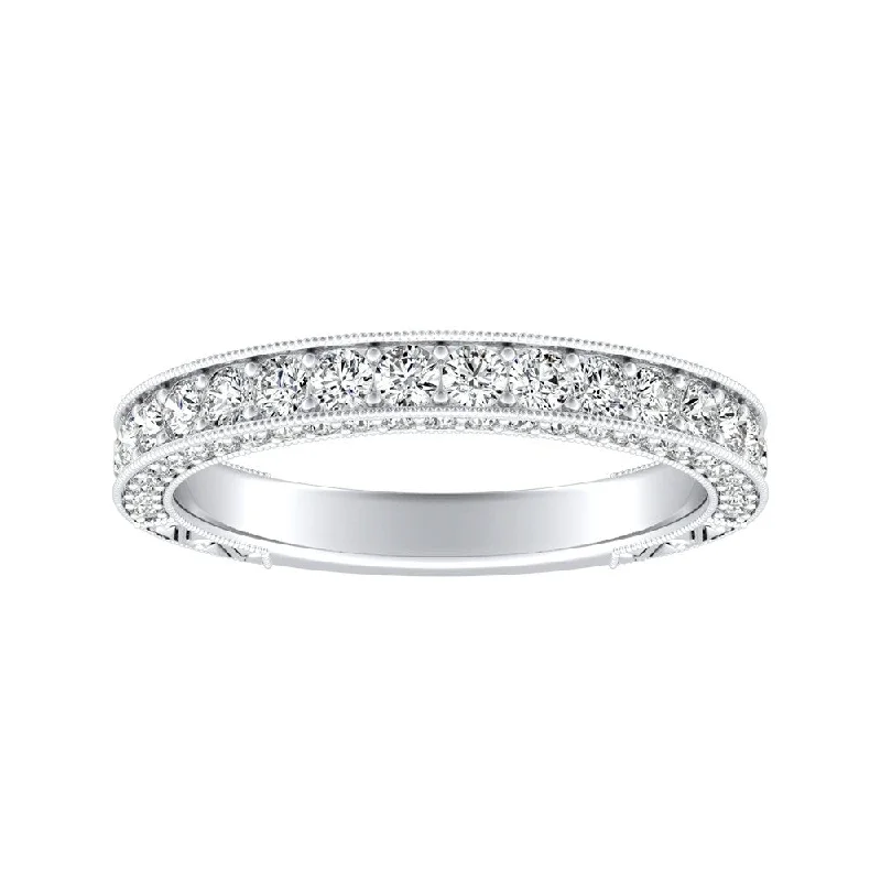 engraved rings for women -Auriya Platinum 3/4ctw Vintage Diamond Wedding Ring