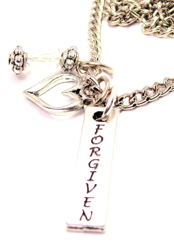 simple chain necklaces for women -Forgiven Long Tab Necklace with Small Heart