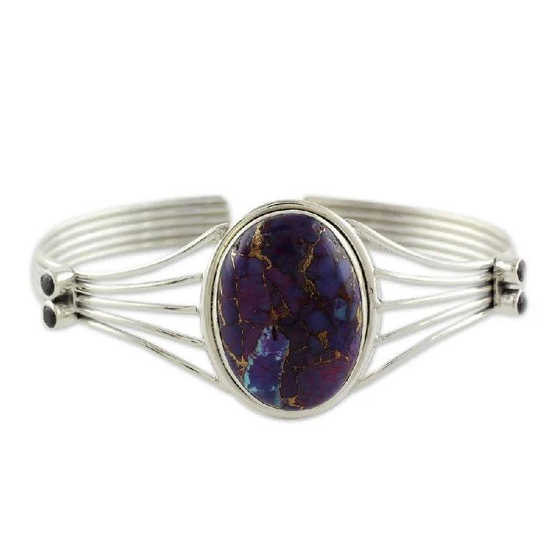 romantic bangles for women -Handmade Violet Island Sterling Silver Cuff (India) - 7'6" x 9'6"