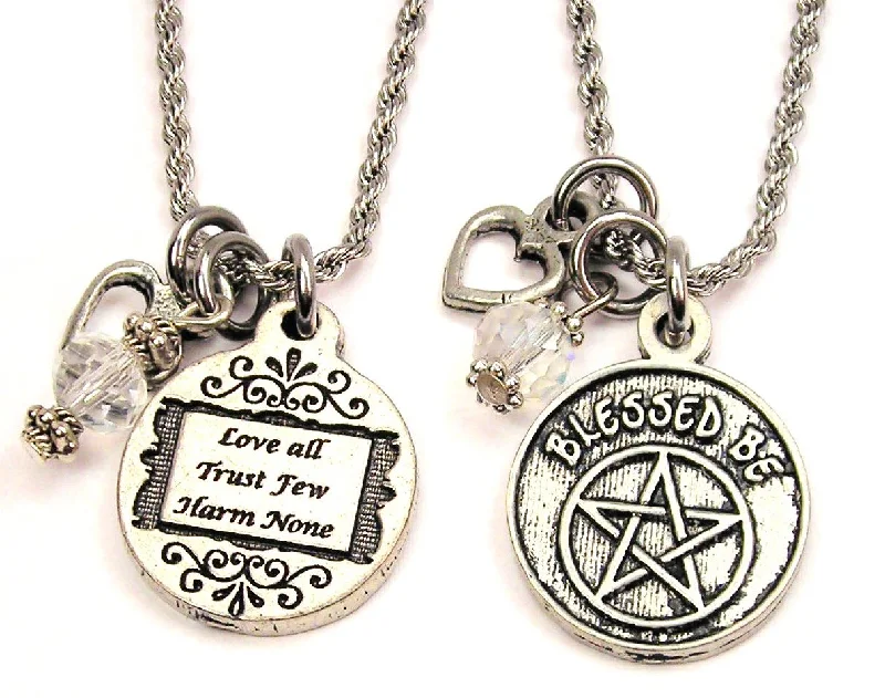 custom engraved necklaces -Wiccan Blessed Be Set Of 2 Rope Chain Necklaces