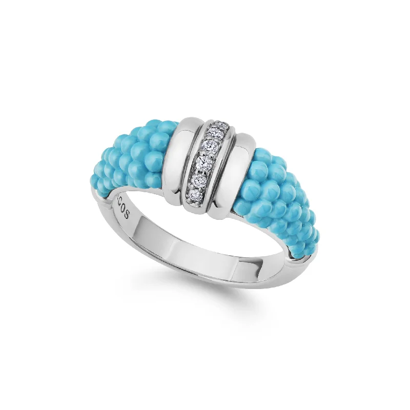 heart-shaped rings for women -Blue Caviar Large Blue Ceramic Diamond Stacking Ring