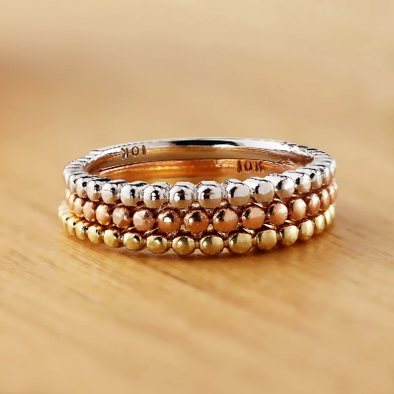 stylish rings for women -Auriya 10K Gold Petite Beaded Style Stackable Anniversary Ring