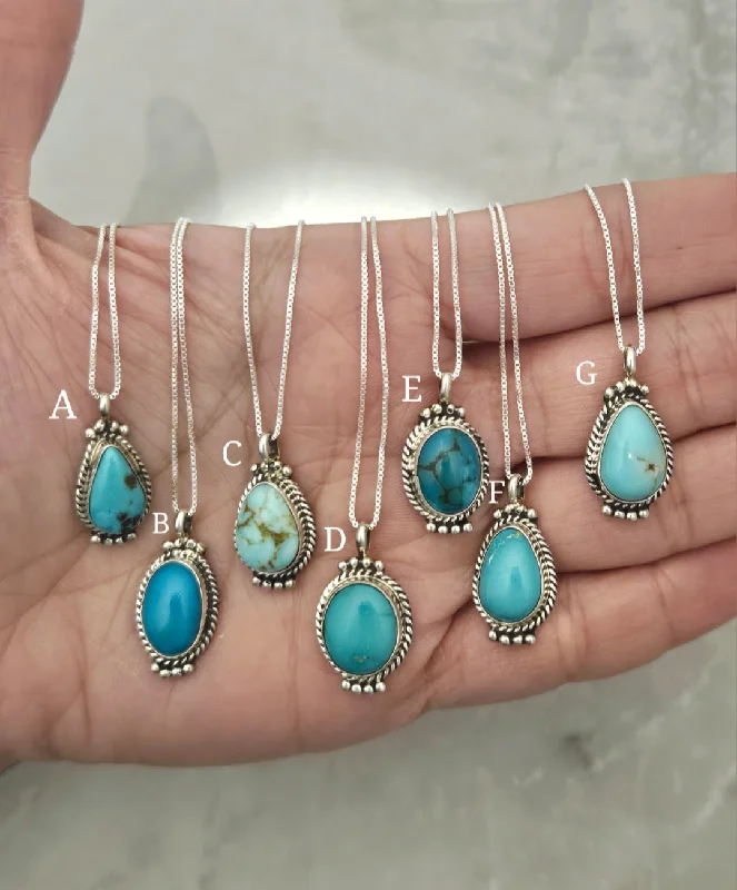 gemstone pendant necklaces for women -Sterling Silver Genuine Turquoise Stone Pendant Necklaces