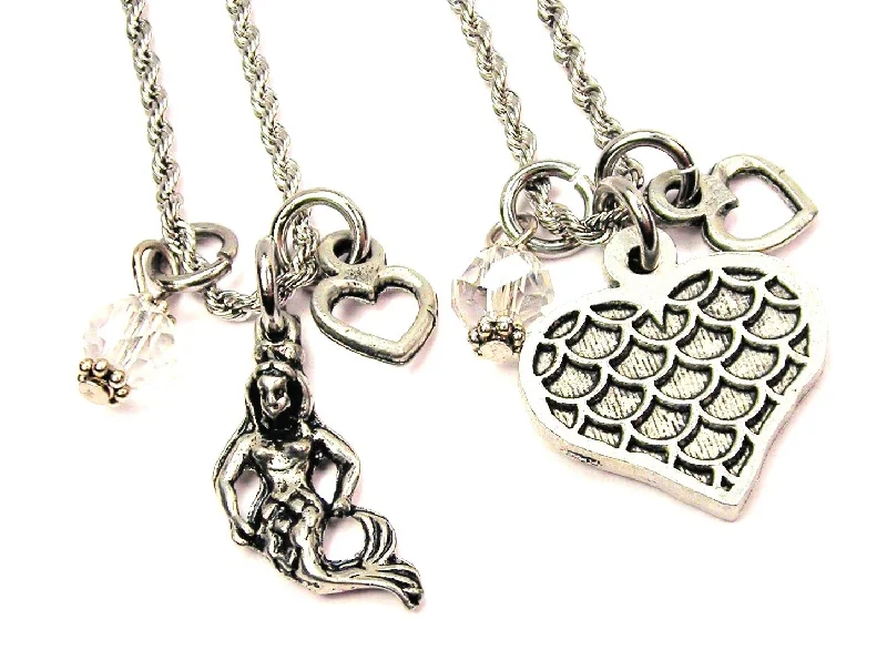 personalized heart necklaces -Mermaid's Heart Set Of 2 Rope Chain Necklaces