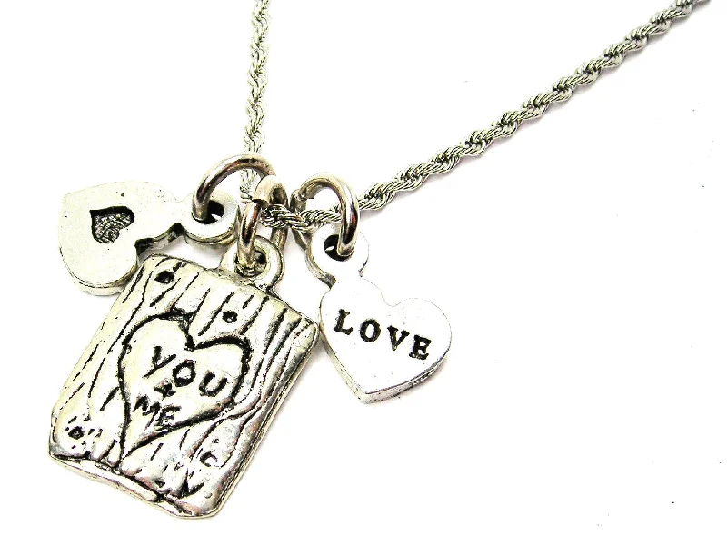 colorful necklaces for women -You + Me Carved Into A Tree Stainless Steel Rope Chain Necklace