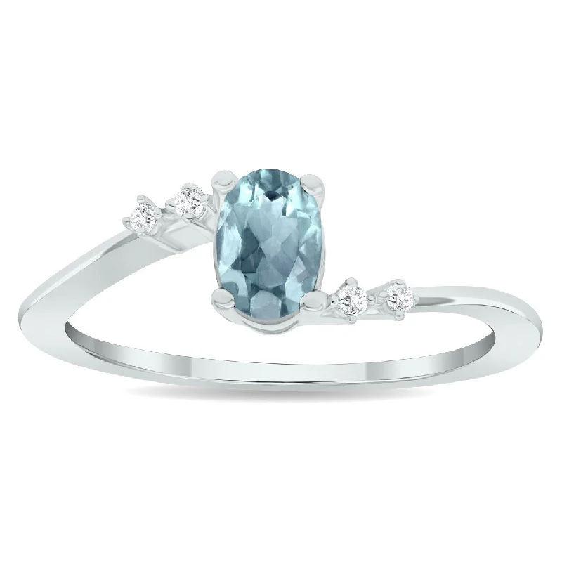 vintage diamond rings -Women's Aquamarine and Diamond Tierra Ring in 10K White Gold