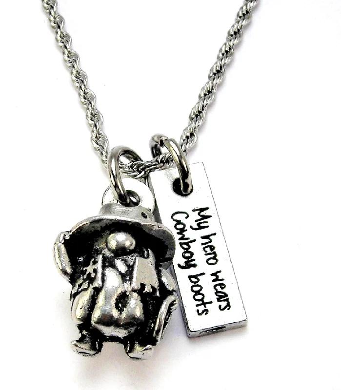 fashion statement necklaces for women -Cowboy Gnome my hero wears cowboy boots  3D  Charm Necklace