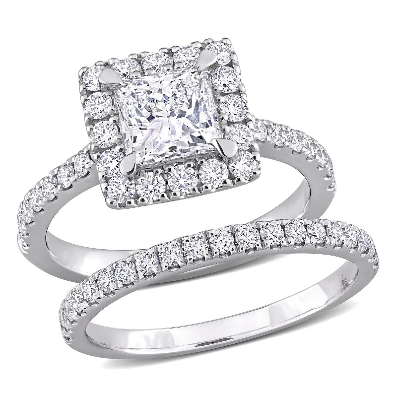 eternity diamond wedding rings -Created Forever 2 1/3ct TW Princess Lab-Grown Diamond Halo Bridal Ring Set in 14k White Gold