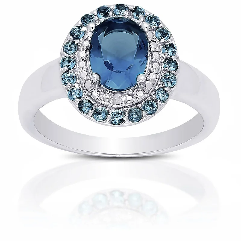 solitaire rings for women -Dolce Giavonna Sterling Silver London Blue Topaz Diamond Accent Ring