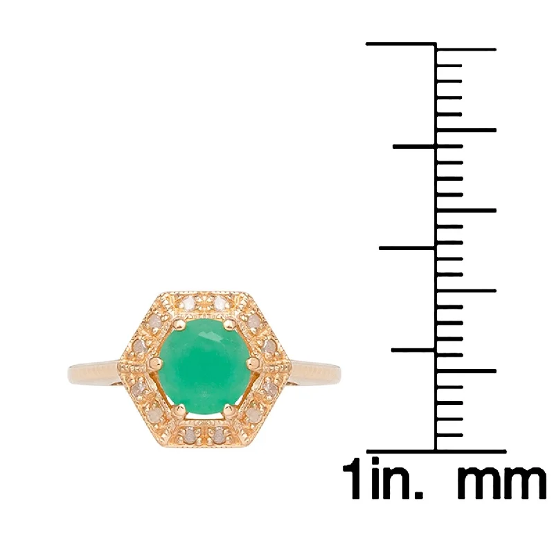 wedding rings with multiple stones -Viducci 10k Yellow Gold Vintage Style Genuine Round Emerald and Diamond Halo Ring