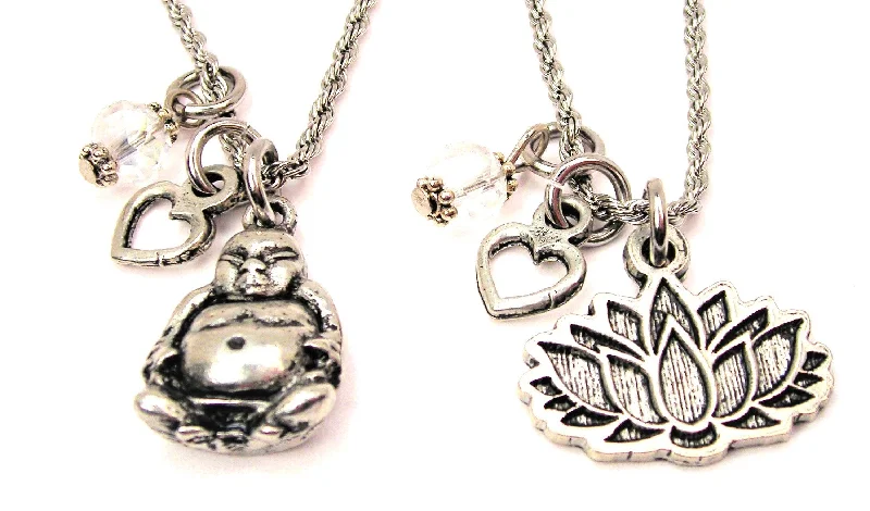 heart-shaped necklaces for women -Buddha With Lotus Set Of 2 Rope Chain Necklaces