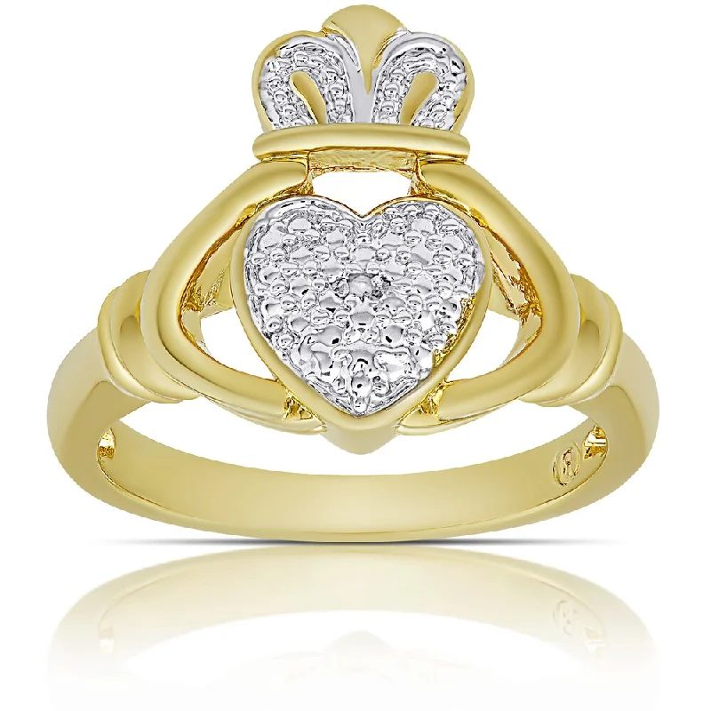 silver rings for women -Finesque Gold Overlay Diamond Accent Claddagh Design Ring (I-J, I2-I3) (Size 7)