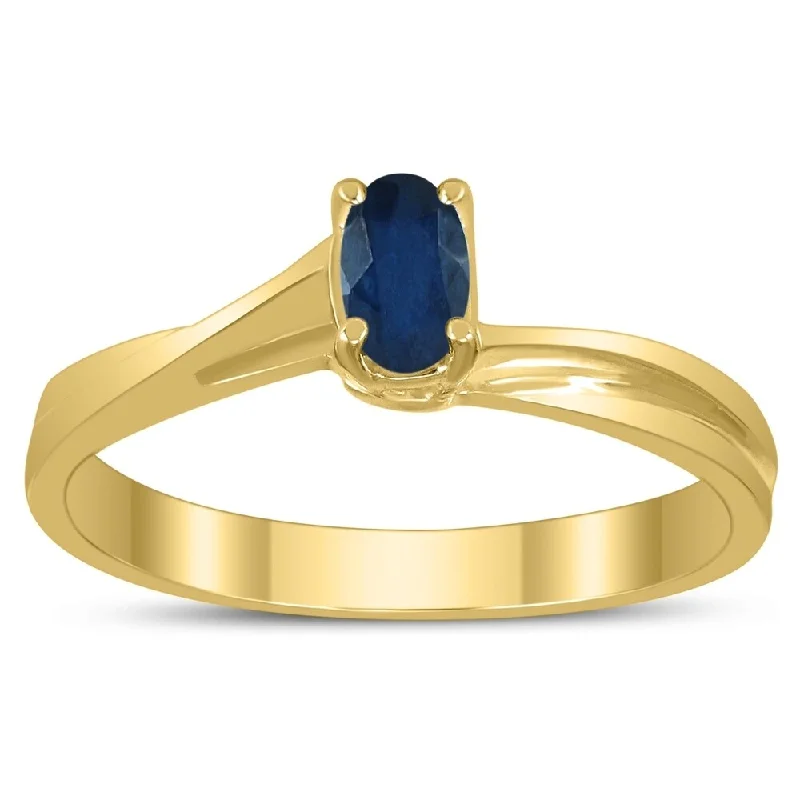 gold rings for women -Solitaire Oval 5X3MM Sapphire Gemstone Twist Ring in 10K Yellow Gold