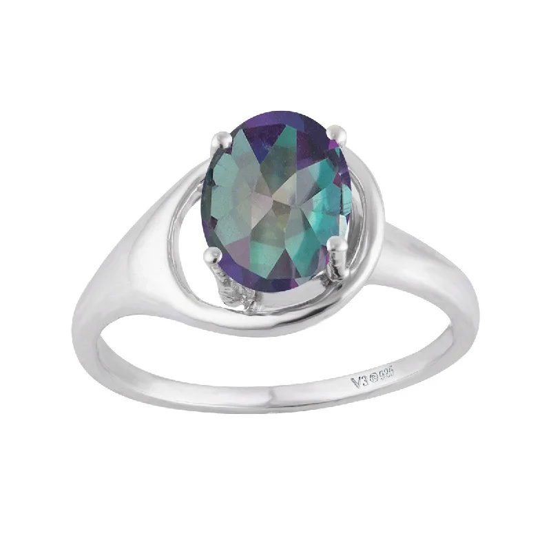 luxury wedding rings -Sterling Silver with Mystic Topaz Soliltaire Ring