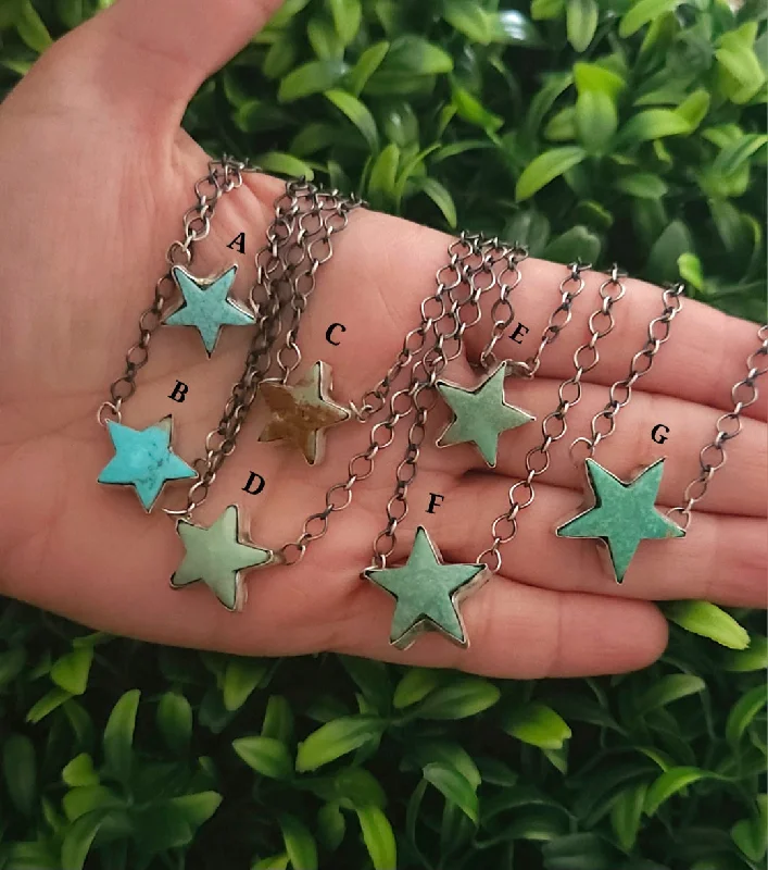 custom name necklaces for women -Stamped Sterling Silver Turquoise Star Necklace