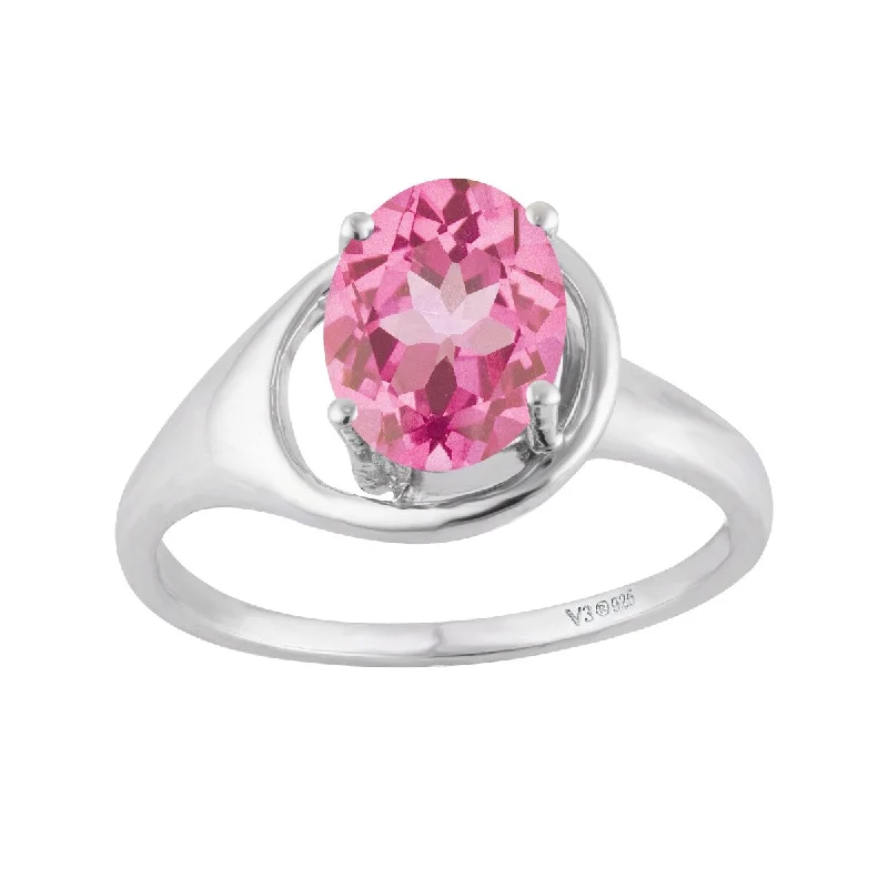 gold rings for women -Sterling Silver with Pink Topaz Solitaire Ring