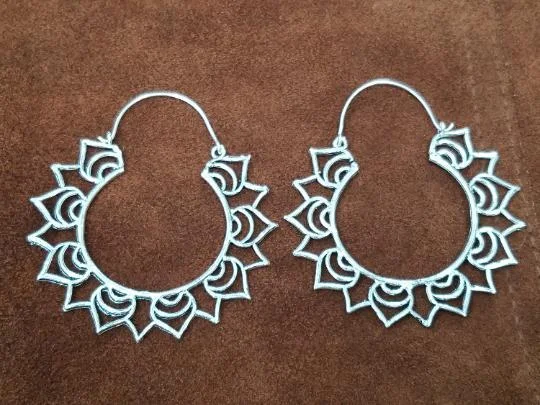 sterling silver earrings for women -Lotus Hoop Earrings