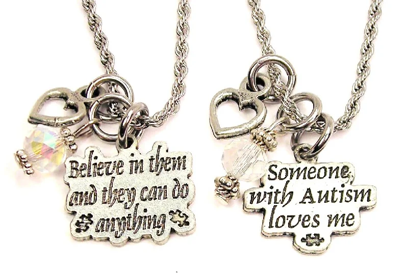 personalized zodiac necklaces -Someone With Autism Loves Me Set Of 2 Rope Chain Necklaces