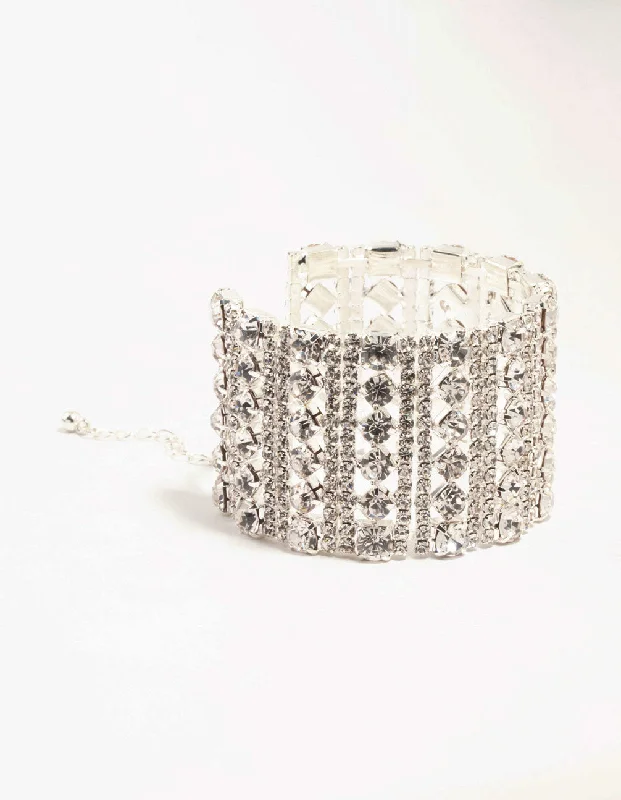 birthstone bracelets for women -Silver Diamante Caged Wrist Cuff