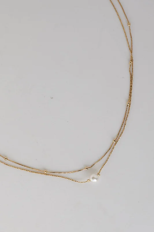 trendy necklaces for women -Harlow Gold Pearl Layered Chain Necklace