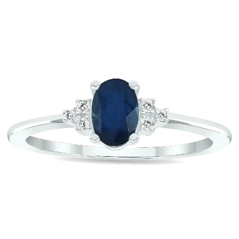 unique diamond rings for women -Women's Sapphire and Diamond Half Moon Ring in 10K White Gold