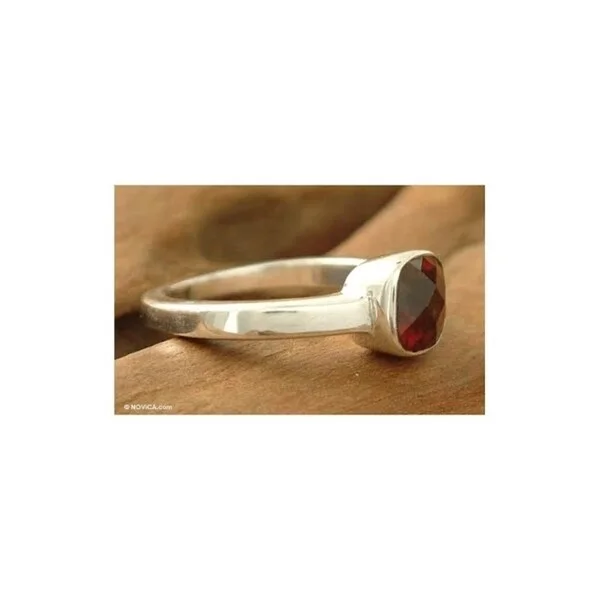 wedding bands with diamonds -Handmade Scarlet Muse Garnet Solitaire Sterling Silver Ring (India)