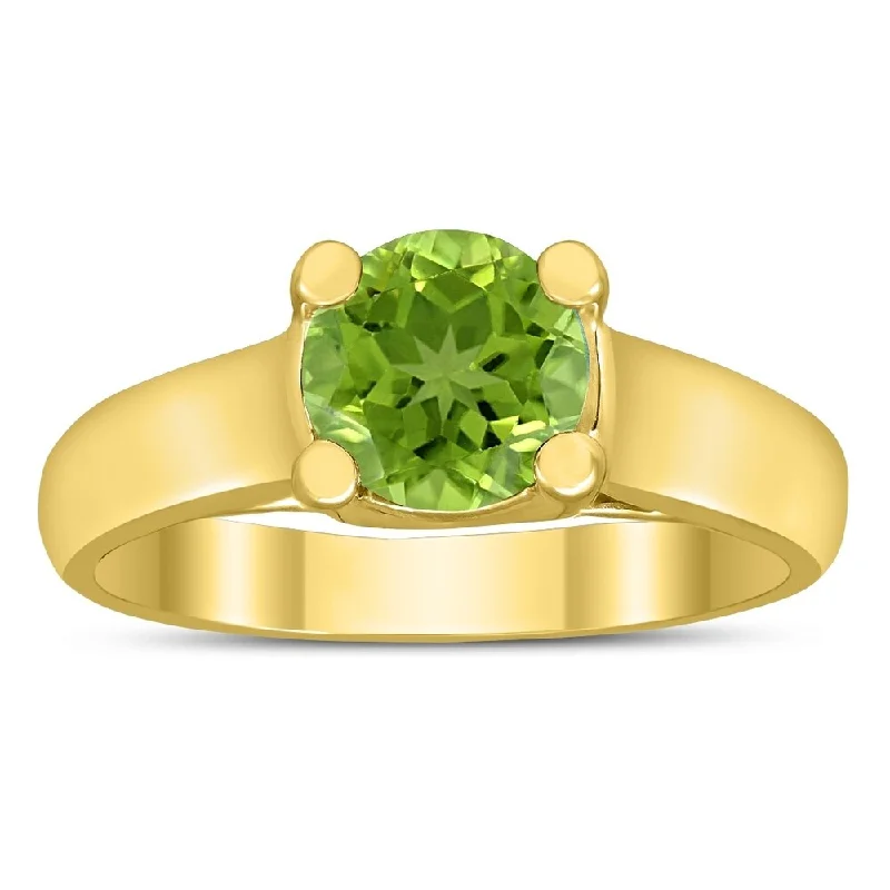 wedding sets with rings -Round 7MM Peridot Cathedral Solitaire Ring in 10K Yellow Gold