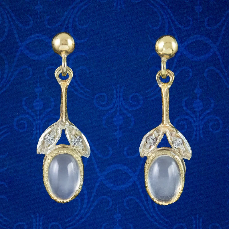 bridal earrings for women -Edwardian Style Moonstone CZ Drop Earrings 18Ct Gold Silver