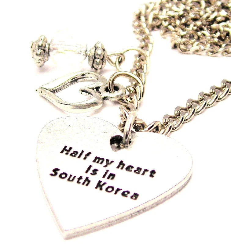 birthday gift necklaces for women -Half My Heart Is In South Korea Necklace with Small Heart