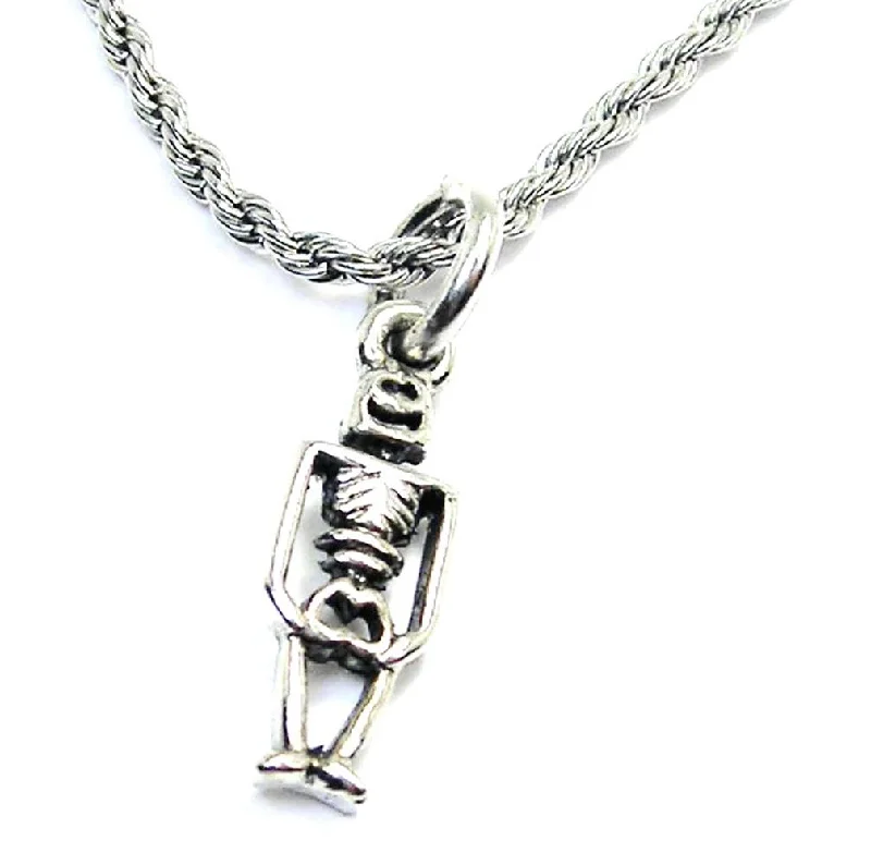 personalized heart necklaces -Simple Standing Skeleton Single Charm Necklace