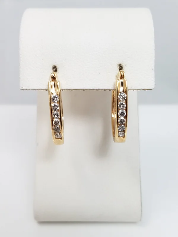 gemstone earrings for women -Elegant 14k Yellow Gold Natural Diamond Hoop Earrings