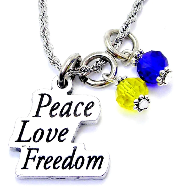 charm necklaces for women -Peace Love Freedom Ukraine Necklace with Crystal Accent