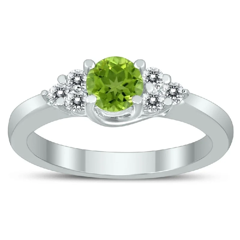 thick gold rings for women -5MM Peridot and Diamond Cynthia Ring in 10K White Gold