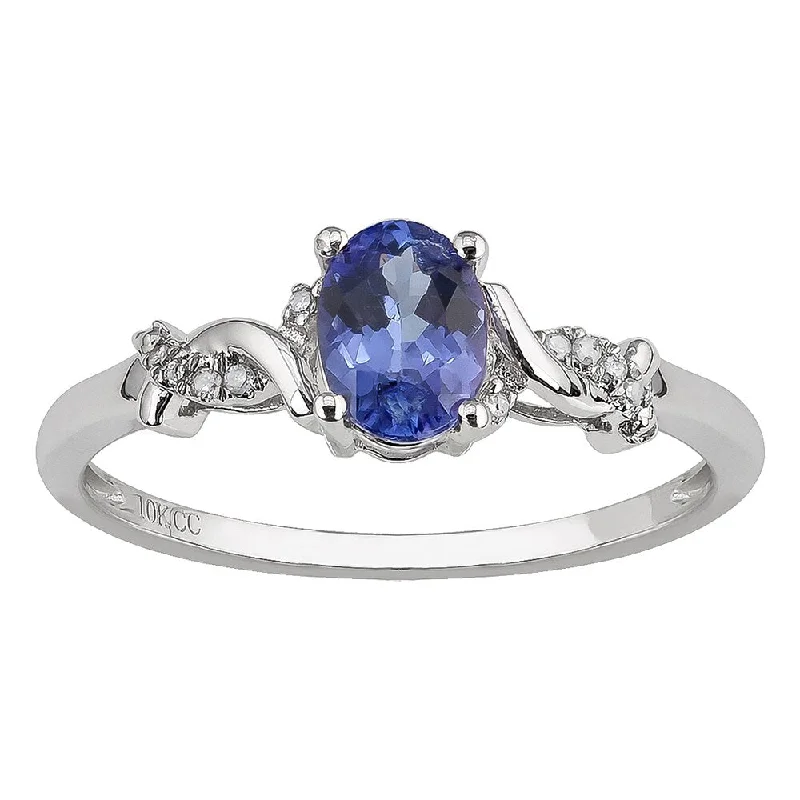 engraved rings for women -Viducci 10k White Gold Oval Tanzanite and Braided Diamond Accent Ring