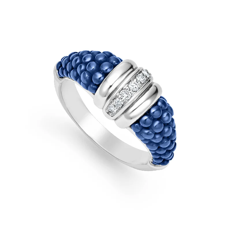 adjustable gold rings for women -Blue Caviar Ultramarine Ceramic Diamond Stacking Ring