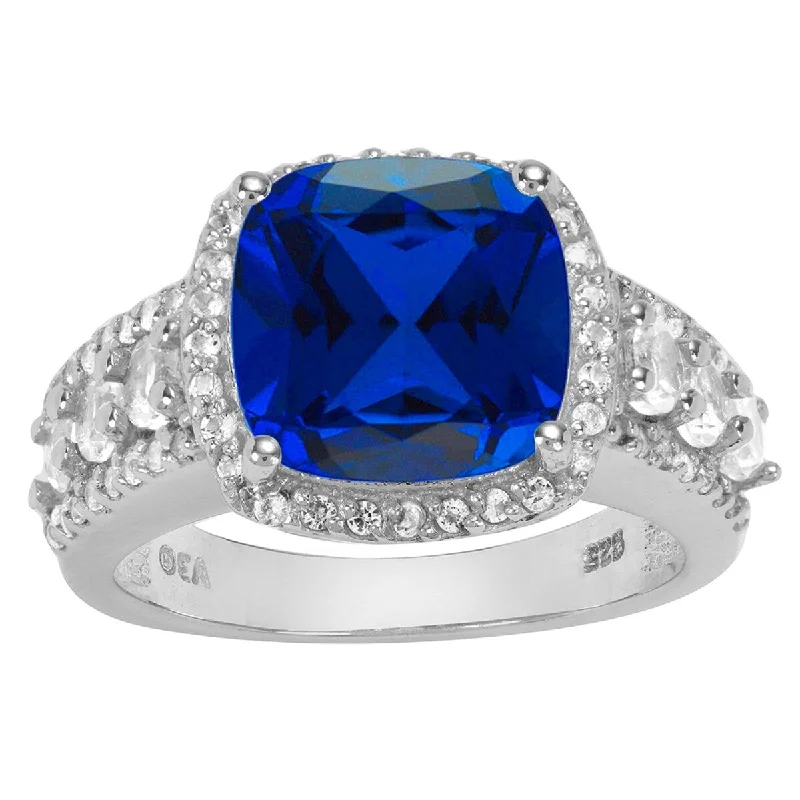 vintage diamond rings -Sterling Silver with Blue Sapphire and Natural White Topaz Classic Ring