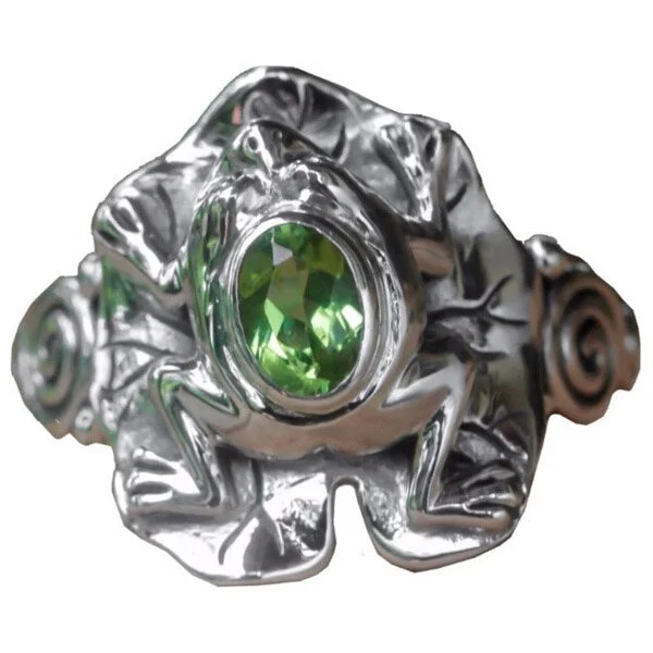 large statement rings -Handmade Sterling Silver 'Green Rainforest Frog' Peridot Ring (Indonesia)