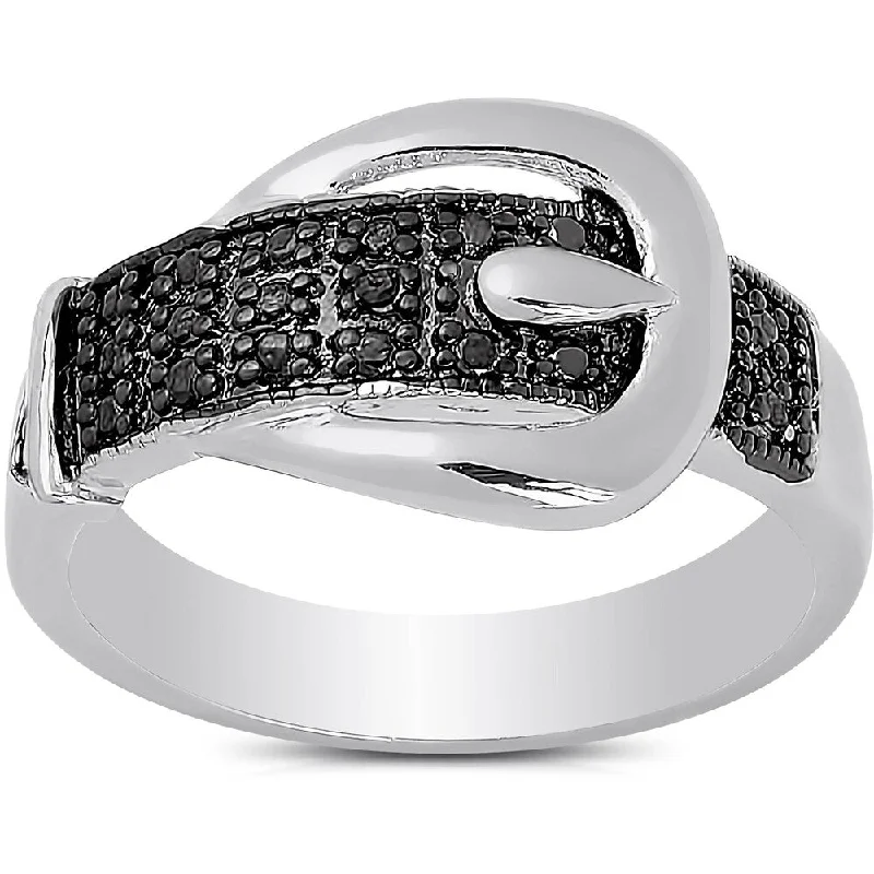 silver rings for women -Finesque Gold Overlay Diamond Accent Buckle Design Ring with Red Bow Gift Box