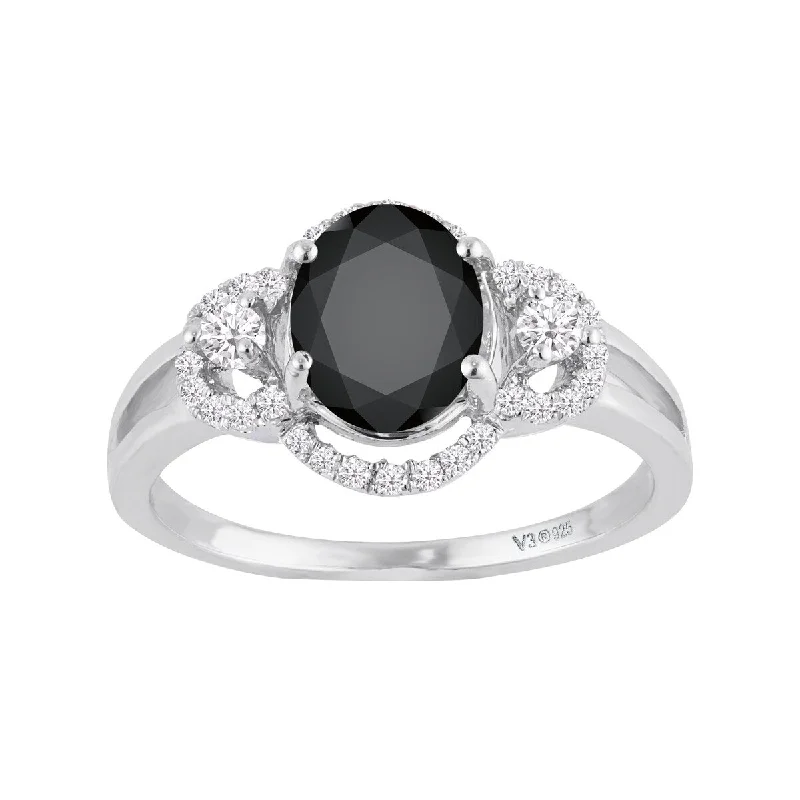 large statement rings for women -Sterling Silver with Natural Black Spinel and White Zircon Ring