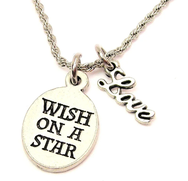 multi-strand necklaces for women -Wish On A Star 20" Chain Necklace With Cursive Love Accent