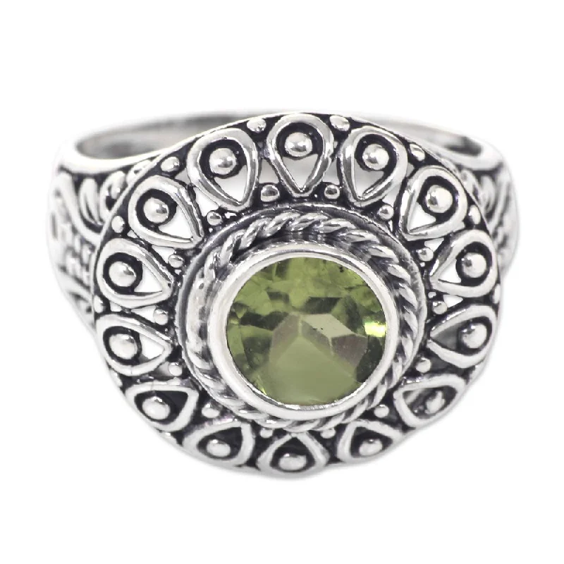 birthstone rings for women -Handmade Sterling Silver 'Jatiluwih' Peridot Ring (Indonesia) - Green