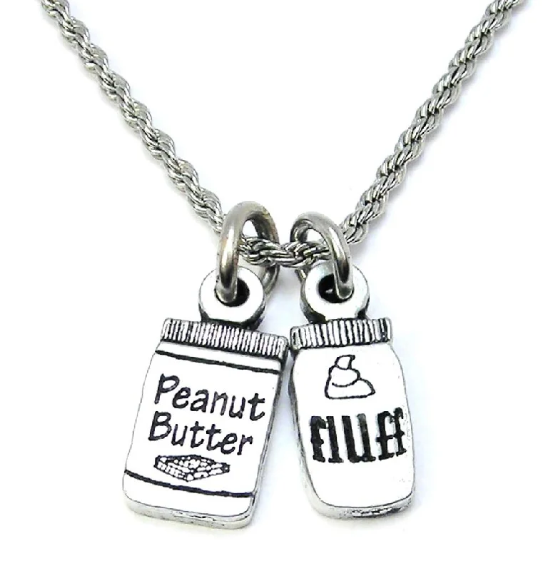 luxury crystal necklaces for women -Jar Of Peanut Butter And Jar Of Marshmallow Fluff Single Necklace